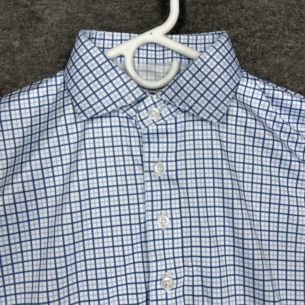 Collars and Co Polo shirt Mens S Blue Plaid stretch Spread Dress Collar